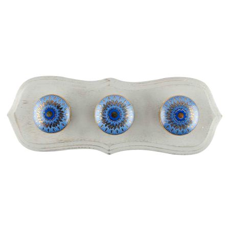 Blue Peacock Ceramic Wooden Hook in Grey Painted